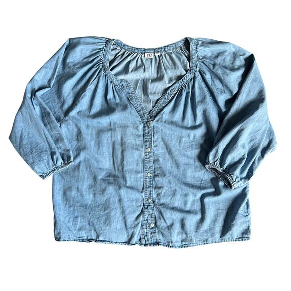 Gap Womens Blue Chambray Splitneck Top Size Medium - Picture 1 of 7